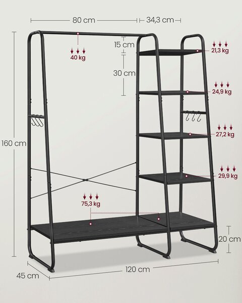 VEŠIAK NA ODEVY, 120/160/45 cm - Online Only drobný nábytok, Online Only