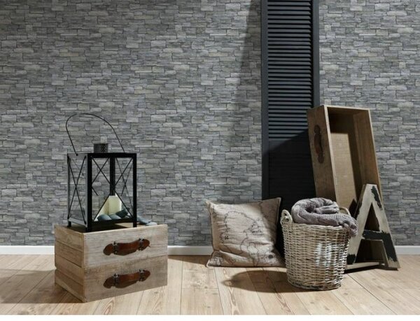 A.S. Création | Vliesová tapeta na stenu Best of Wood & Stone 95871-1 | 0,53 x 10,05 m | čierna, hnedá, šedá