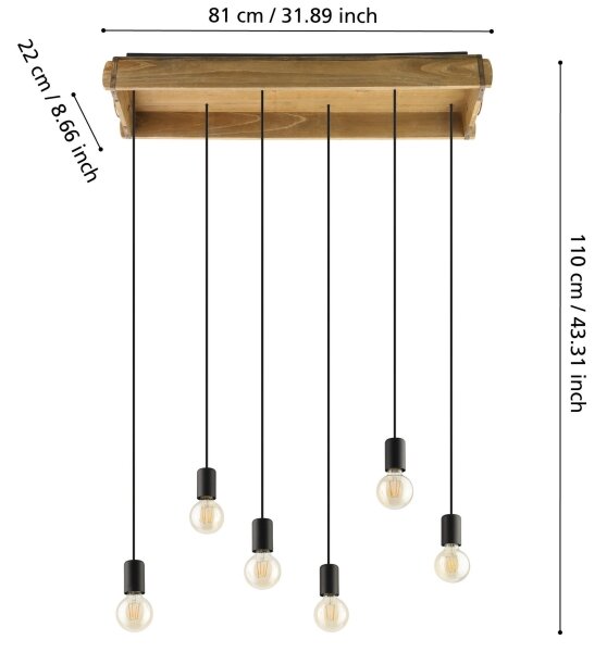 Eglo 43592 - Luster na lanku WOOTTON 6xE27/40W/230V