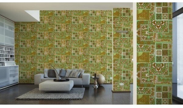 A.S. Création | Vliesová tapeta na stenu Versace 37048-2 | 0,70 x 10,05 m | zelená, biela, zlatá, hnedá