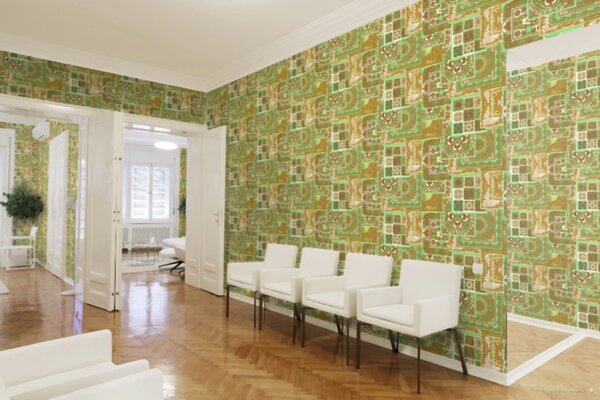 A.S. Création | Vliesová tapeta na stenu Versace 37048-2 | 0,70 x 10,05 m | zelená, biela, zlatá, hnedá