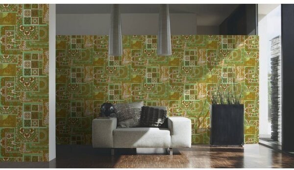 A.S. Création | Vliesová tapeta na stenu Versace 37048-2 | 0,70 x 10,05 m | zelená, biela, zlatá, hnedá