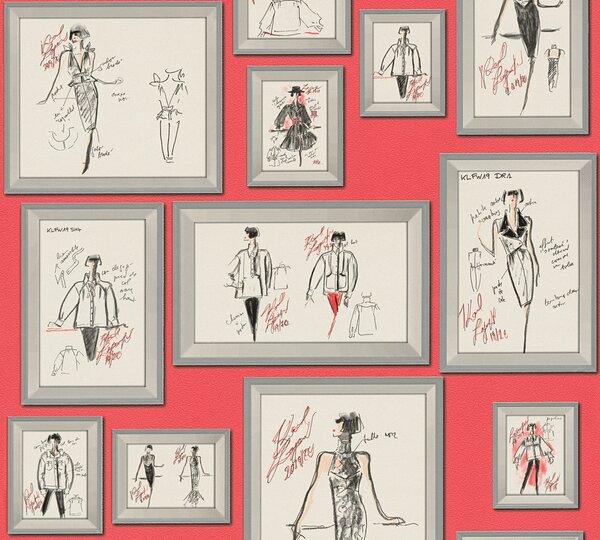 A.S. Création | Vliesová tapeta na stenu Karl Lagerfeld 37846-2 | 0,53 x 10,05 m | červená, biela, čierna, metalická