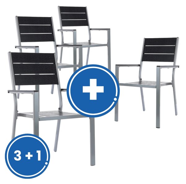 Záhradná stolička Fargo 3 + 1 ZADARMO, čierna / sivá
