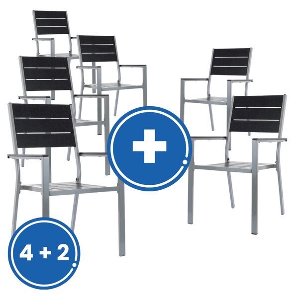 Záhradná stolička Fargo 4 + 2 ZADARMO, čierna / sivá