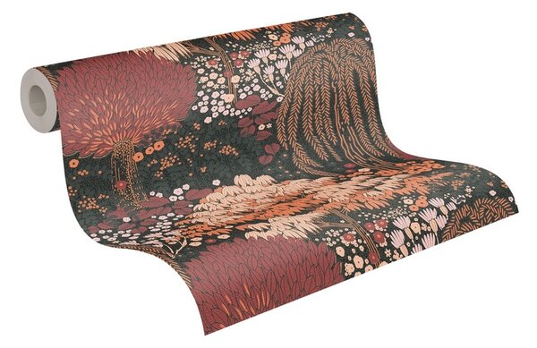 A.S. Création | Vliesová tapeta na stenu Famous Garden 39350-4 | 0,53 x 10,05 m | čierna, oranžová, marhuľová, vínová, ružová, viacfarebná