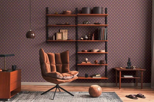 A.S. Création | Vliesová tapeta na stenu Retro Chic 39537-2 | 0,53 x 8,5 m | fialová, marhuľová, krémová, oranžová, čierna, viacfarebná