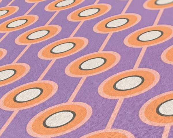 A.S. Création | Vliesová tapeta na stenu Retro Chic 39537-2 | 0,53 x 8,5 m | fialová, marhuľová, krémová, oranžová, čierna, viacfarebná