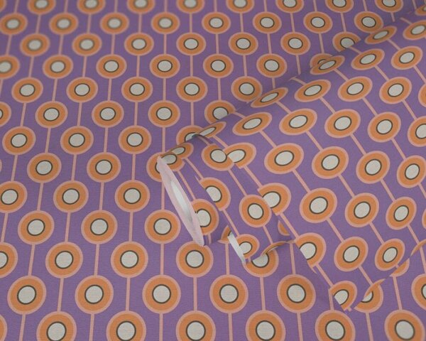 A.S. Création | Vliesová tapeta na stenu Retro Chic 39537-2 | 0,53 x 8,5 m | fialová, marhuľová, krémová, oranžová, čierna, viacfarebná