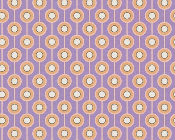 A.S. Création | Vliesová tapeta na stenu Retro Chic 39537-2 | 0,53 x 8,5 m | fialová, marhuľová, krémová, oranžová, čierna, viacfarebná