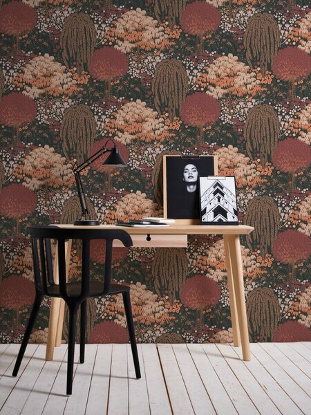 A.S. Création | Vliesová tapeta na stenu Famous Garden 39350-4 | 0,53 x 10,05 m | čierna, oranžová, marhuľová, vínová, ružová, viacfarebná