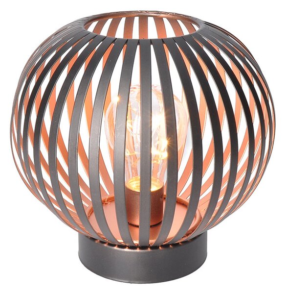 SOLIGHT Kovový okrúhly lampáš so žiarovkou micro LED, teplá biela, medená, 3xAA, 19cm