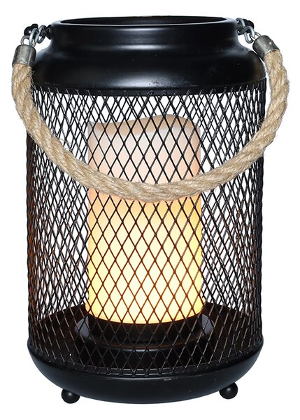 SOLIGHT Kovový lampáš s LED sviečkou, teplá biela, 3xAA, čierna, 20cm
