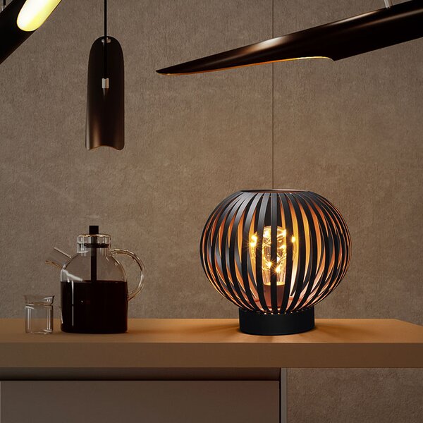 SOLIGHT Kovový okrúhly lampáš so žiarovkou micro LED, teplá biela, medená, 3xAA, 19cm