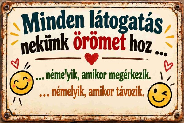 Plechová ceduľa Mindem látogarás nekunk oromet hoz ... - Plechová tabuľa