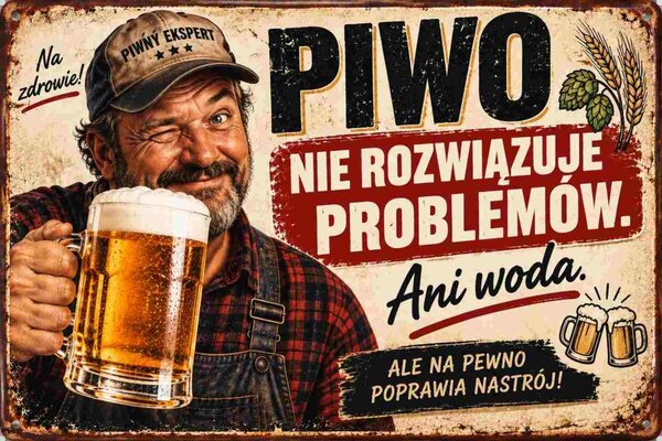 Plechová ceduľa Piwo Nie Rozwiazuje problemów - Plechová tabuľa