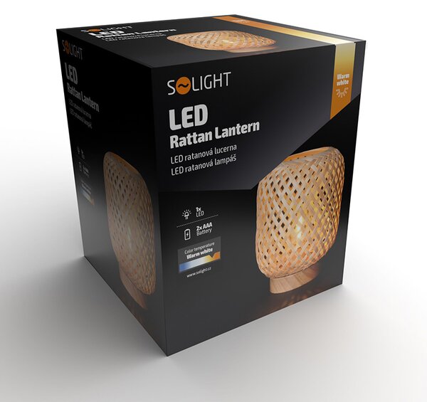 SOLIGHT Ratanová LED žiarovka s LED žiarovkou, teplá biela, 2x AAA, 19cm