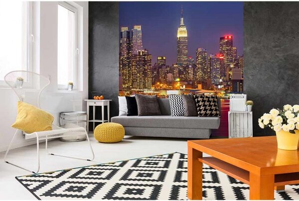 DIMEX | Vliesová fototapeta na stenu Manhattan v noci MS-3-0003 | 225 x 250 cm | modrá, žltá, červená