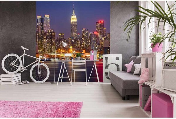 DIMEX | Vliesová fototapeta na stenu Manhattan v noci MS-3-0003 | 225 x 250 cm | modrá, žltá, červená
