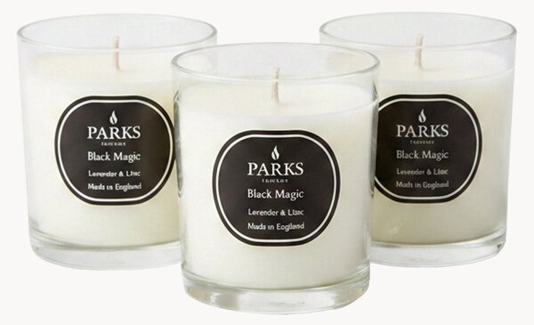 Ručne vyrobené vonné sviečky Black Magic (Lavender, Lilac & Honeysuckle), 3 ks