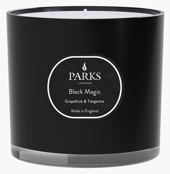 Ručne vyrobená trojknôtová vonná sviečka Black Magic (Grapefruit, Tangerine & White Musk)