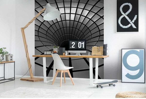 DIMEX | Vliesová fototapeta na stenu 3D strieborná priepasť MS-3-0278 | 225 x 250 cm | metalická, čierna