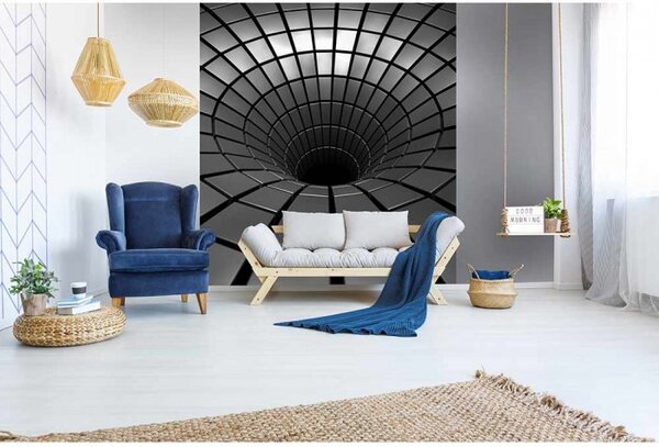 DIMEX | Vliesová fototapeta na stenu 3D strieborná priepasť MS-3-0278 | 225 x 250 cm | metalická, čierna