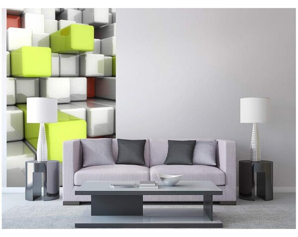 DIMEX | Vliesové fototapety na stenu 3D kocky MS-2-0286 | 150 x 250 cm | biela, šedá, zelená, červená