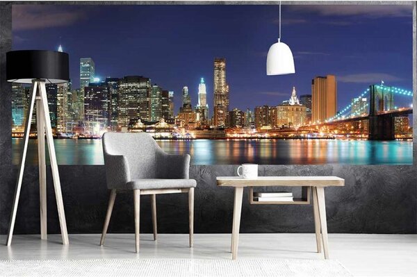 DIMEX | Panoramatická vliesová fototapeta na stenu Manhattan MP-2-0349 | 375 x 150 cm | modrá, šedá, hnedá