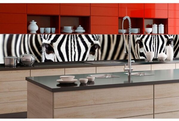 DIMEX | Fototapeta do kuchyne Zebra KI-350-016 | 350 x 60 cm | čiernobiela