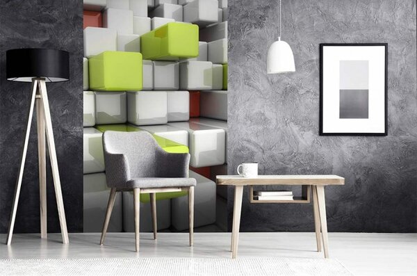 DIMEX | Vliesové fototapety na stenu 3D kocky MS-2-0286 | 150 x 250 cm | biela, šedá, zelená, červená