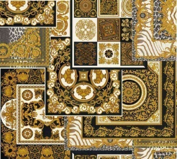 A.S. Création | Vliesová tapeta na stenu Versace 37048-3 | 0,70 x 10,05 m | čierna, biela, zlatá, šedá