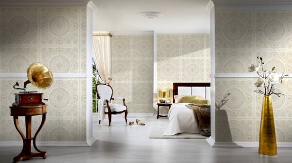 A.S. Création | Vliesová tapeta na stenu Versace 37055-1 | 0,70 x 10,05 m | zlatá, biela, krémová