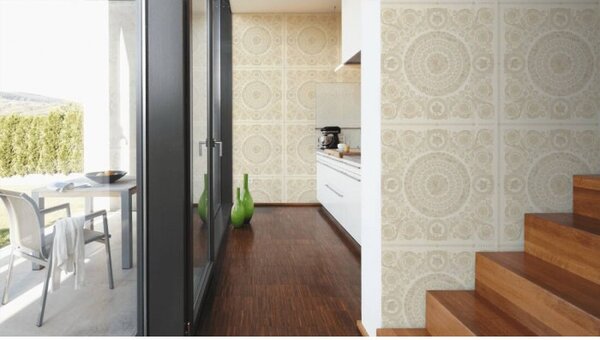 A.S. Création | Vliesová tapeta na stenu Versace 37055-1 | 0,70 x 10,05 m | zlatá, biela, krémová