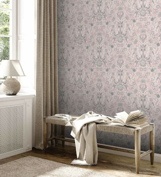 A.S. Création | Vliesová tapeta na stenu Maison Charme 39075-2 | 0,53 x 10,05 m | šedá, ružová