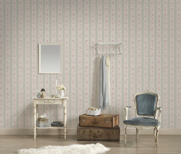 A.S. Création | Vliesová tapeta na stenu Maison Charme 39069-2 | 0,53 x 10,05 m | biela, šedá, ružová