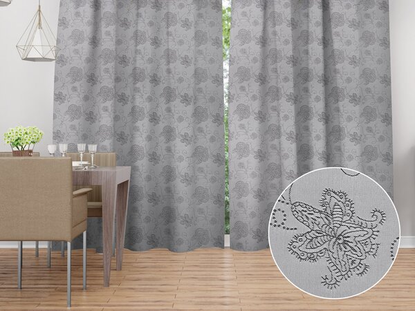 Biante Dekoračný záves TF-083 Kvetované ornamenty na sivom 150x140 cm