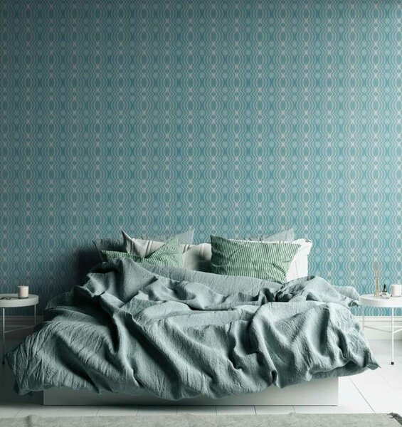 A.S. Création | Vliesová tapeta na stenu Retro Chic 39534-2 | 0,53 x 8,5 m | modrá, tyrkysová, biela