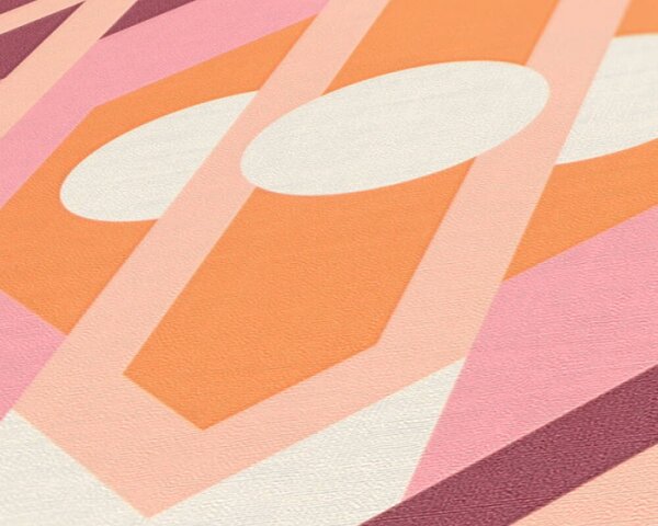 A.S. Création | Vliesová tapeta na stenu Retro Chic 39531-1 | 0,53 x 8,5 m | ružová, vínová, oranžová, krémová, viacfarebná