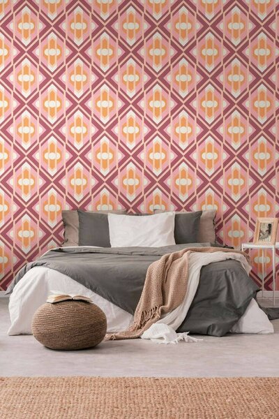 A.S. Création | Vliesová tapeta na stenu Retro Chic 39531-1 | 0,53 x 8,5 m | ružová, vínová, oranžová, krémová, viacfarebná