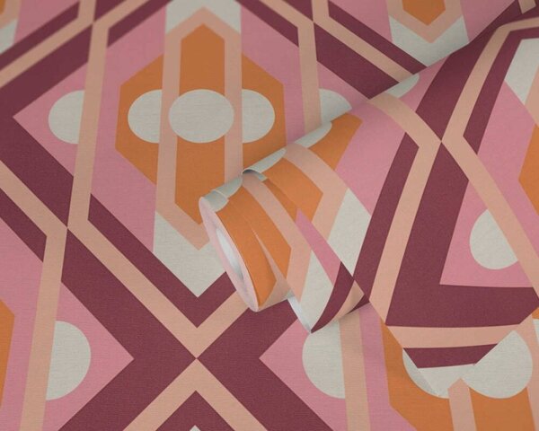A.S. Création | Vliesová tapeta na stenu Retro Chic 39531-1 | 0,53 x 8,5 m | ružová, vínová, oranžová, krémová, viacfarebná