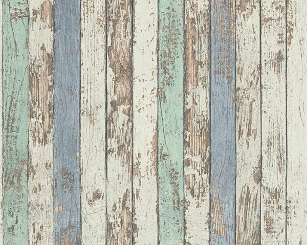 A.S. Création | Vliesová tapeta na stenu Best of Wood & Stone 95914-1 | 0,53 x 10,05 m | zelená, modrá, béžová, hnedá