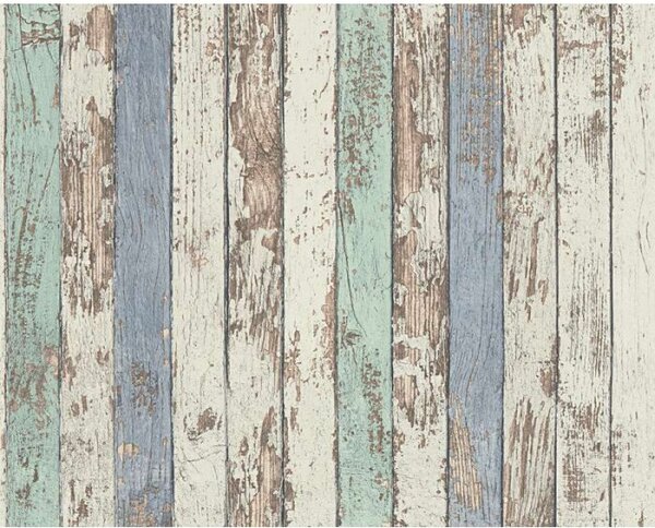 A.S. Création | Vliesová tapeta na stenu Best of Wood & Stone 95914-1 | 0,53 x 10,05 m | zelená, modrá, béžová, hnedá