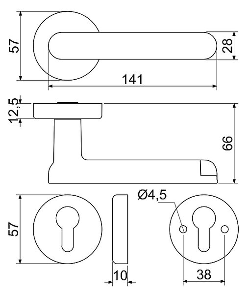 Chytrá kľučka Richter Slovak Smart Touch Handle H.03. (NIMAT), kľučka-kľučka, Otvor na cylindrickú vložku PZ, Richter nikel matný