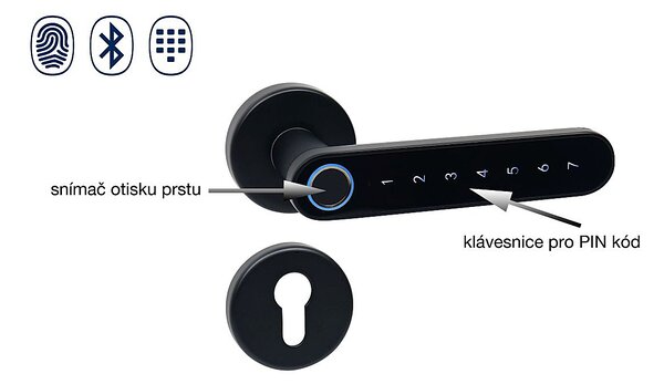 Chytrá kľučka Richter Slovakia Smart Touch Handle H.03.(CE), kľučka-kľučka, Otvor na cylindrickú vložku PZ, RICHTER Čierna matná