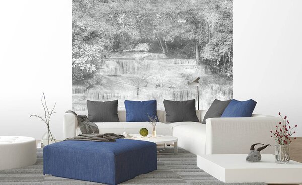 DIMEX | Vliesová fototapeta na stenu Abstrakt vodopád I. MS-3-0387 | 225 x 250 cm | šedá, biela, čierna