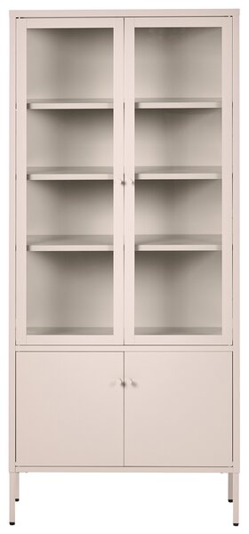 Vitrína béžová oceľ sklo 80 x 35 x 180 práškové lakovanie s dvierkami 4 police skrinka moderný industriálny štýl kancelária obývačka