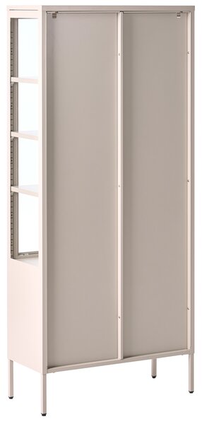 Vitrína béžová oceľ sklo 80 x 35 x 180 práškové lakovanie s dvierkami 4 police skrinka moderný industriálny štýl kancelária obývačka