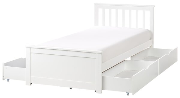 Posteľ biela borovicové drevo MDF 90 x 200 cm s čelom úložný priestor 4 zásuvky minimalistický škandinávsky štýl spálňa detská izba