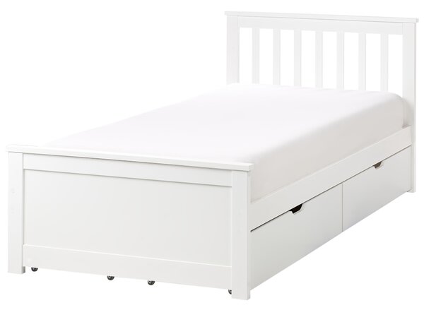 Posteľ biela borovicové drevo MDF 90 x 200 cm s čelom úložný priestor 4 zásuvky minimalistický škandinávsky štýl spálňa detská izba